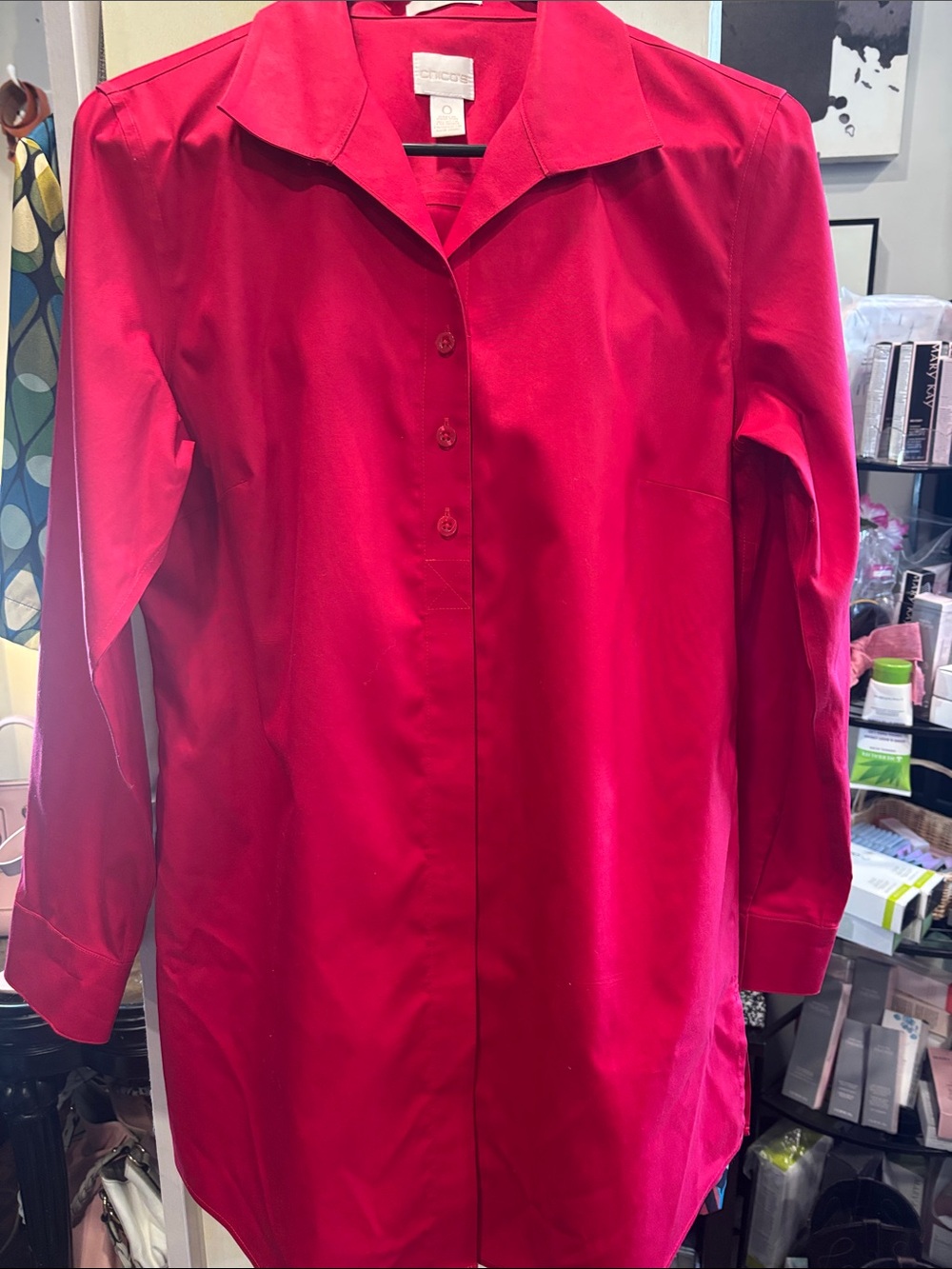 Chico's Bright Red Button-Front Tunic Shirt